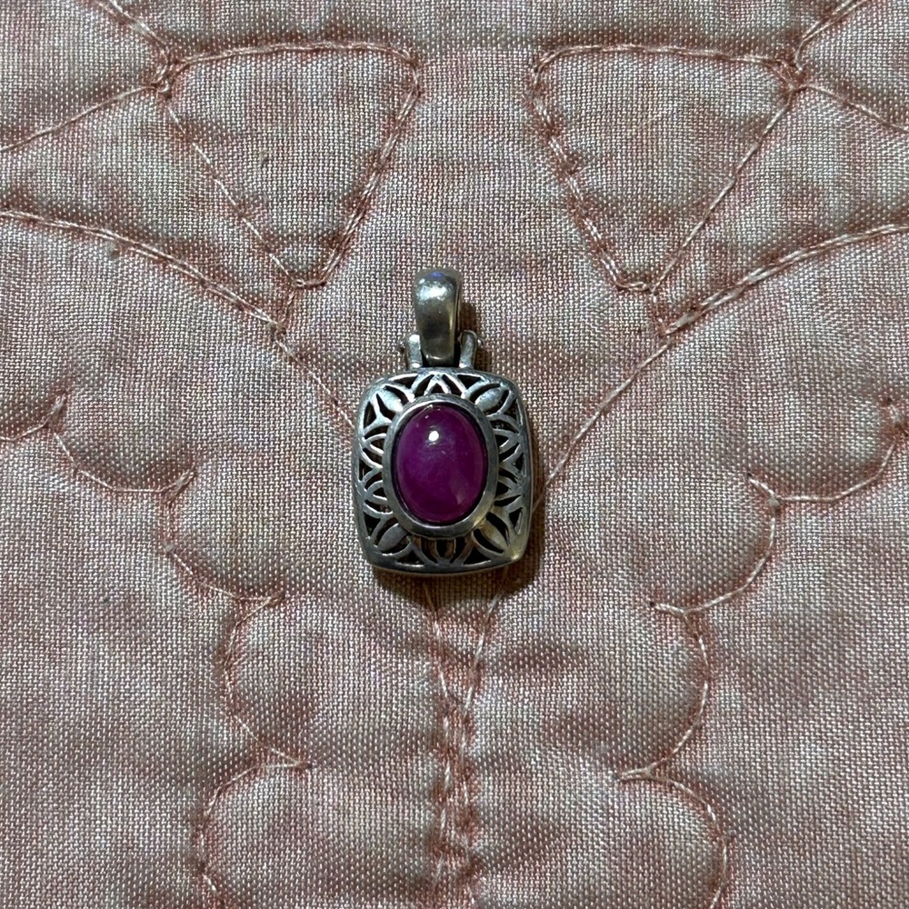 Sterling Silver Red Ruby Cabochon Pendant